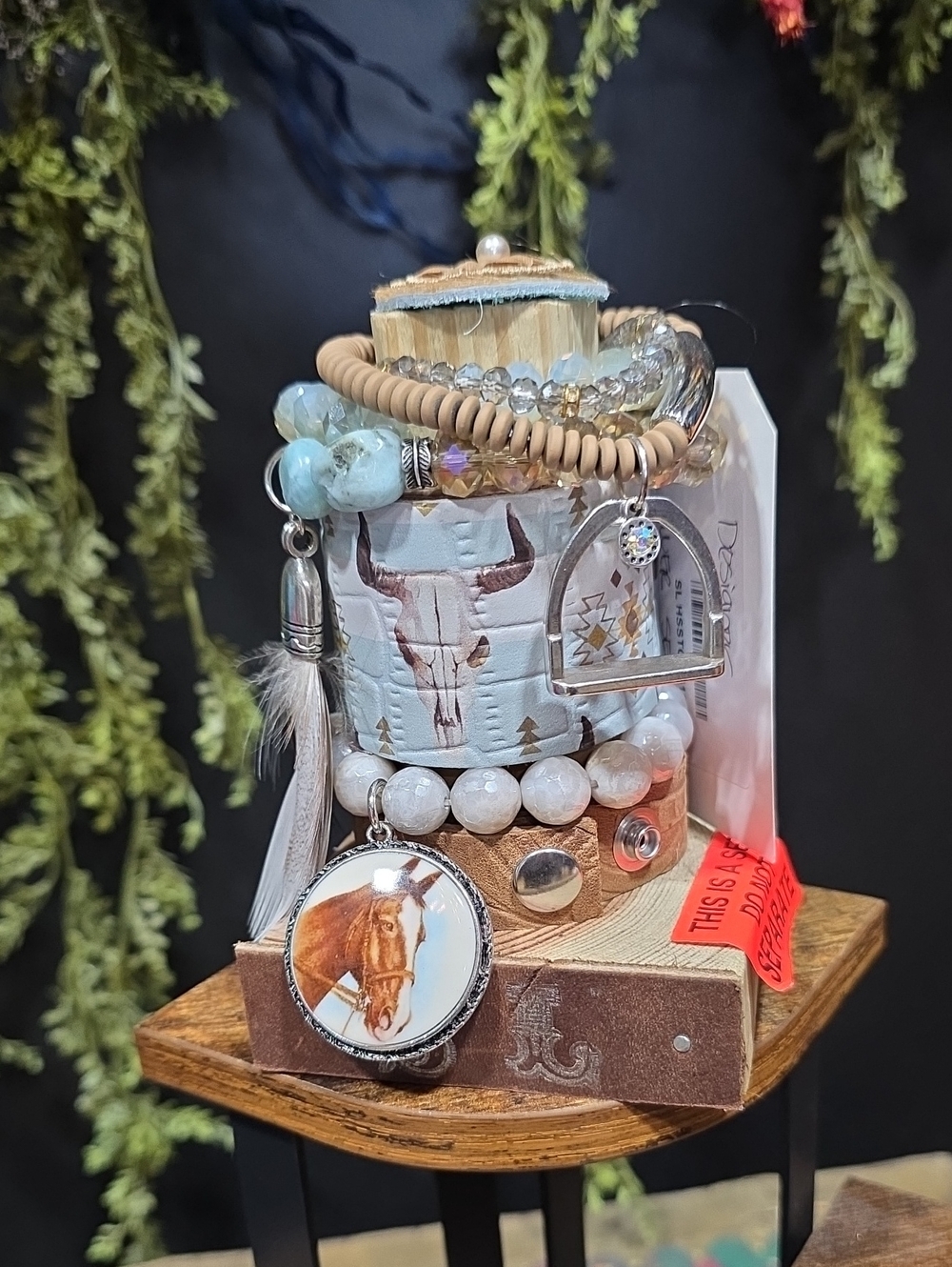 Sandra Ling Crystal,Stone & Leather Stack